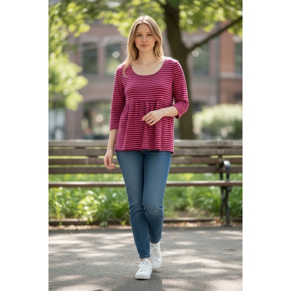 Garnet Hill Sweaters - Garnet Hill 100% Cashmere Striped Scoop Neck‎ Sweater Pink Purple Womens Large